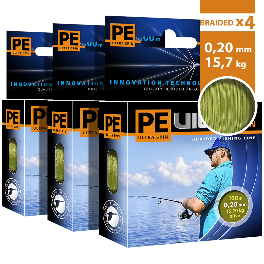 

Леска плетеная Aqua PE Ultra Spin 0,2 мм, 100 м, 15,7 кг, olive, 3 шт., PE Ultra Spin