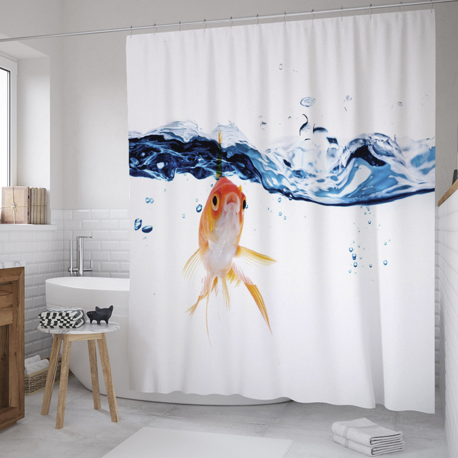 

Штора для ванной JoyArty "Рыба у поверхности" из сатена, 180х200 см с крючками, Белый, Рыба у поверхности
