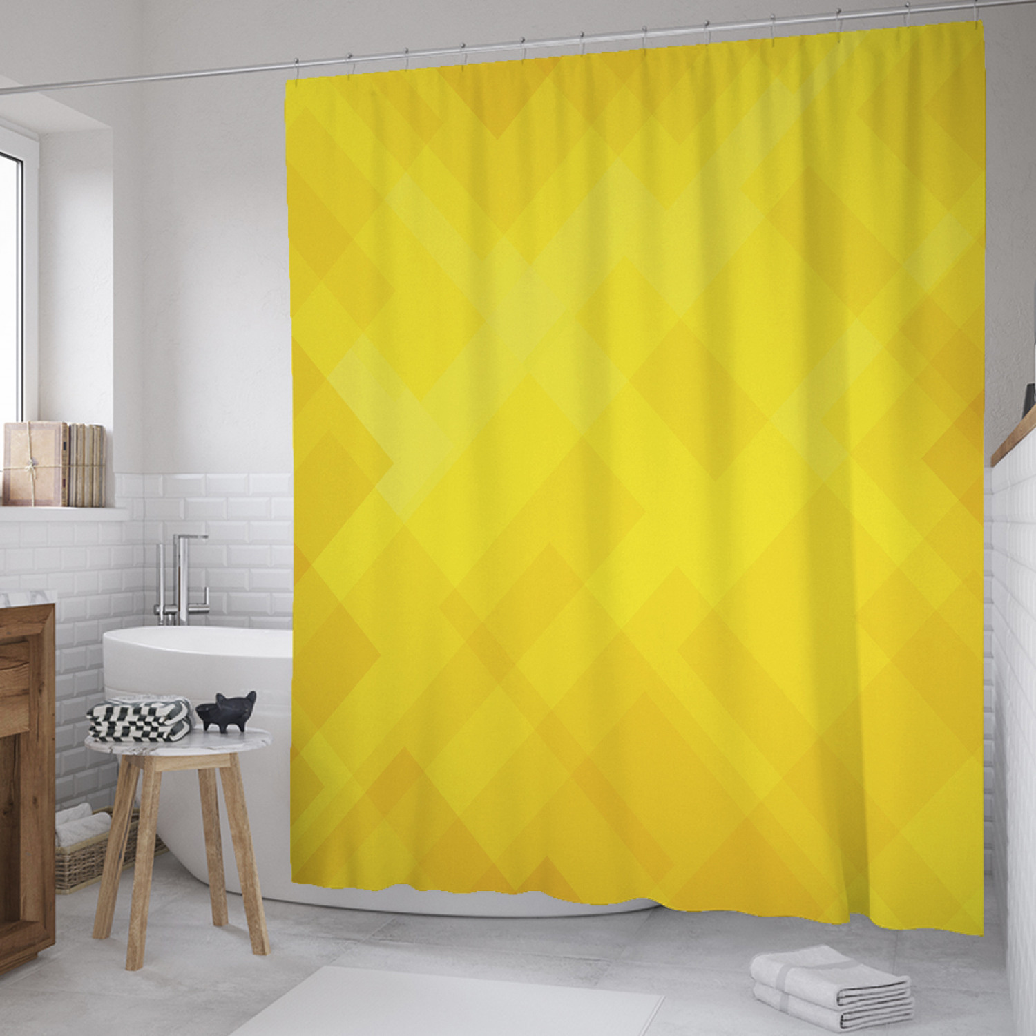 

Штора для ванной JoyArty "Геометрический градиент" из сатена, 180х200 см с крючками, Желтый, Геометрический градиент