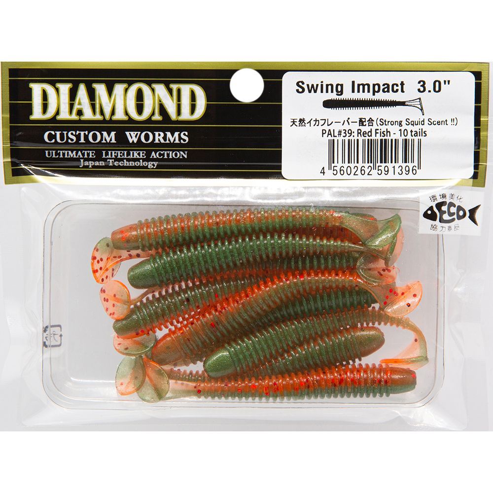 Силиконовая приманка Diamond Swing Impact 3 цвет pal39 red Fish 10 шт