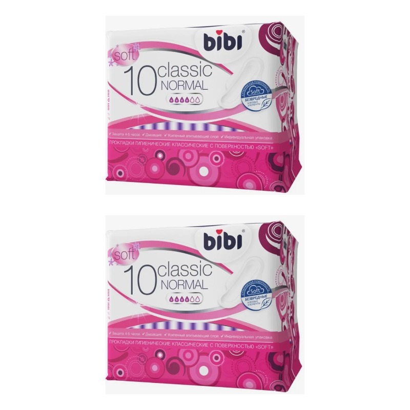 Прокладки женские Bibi Classic Normal Soft, 10 шт х 2 упаковки