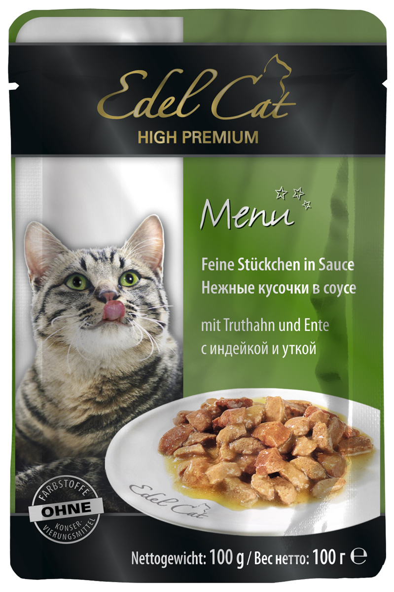 фото Влажный корм для кошек edel cat , с индейкой и уткой в соусе , 20шт, 100г