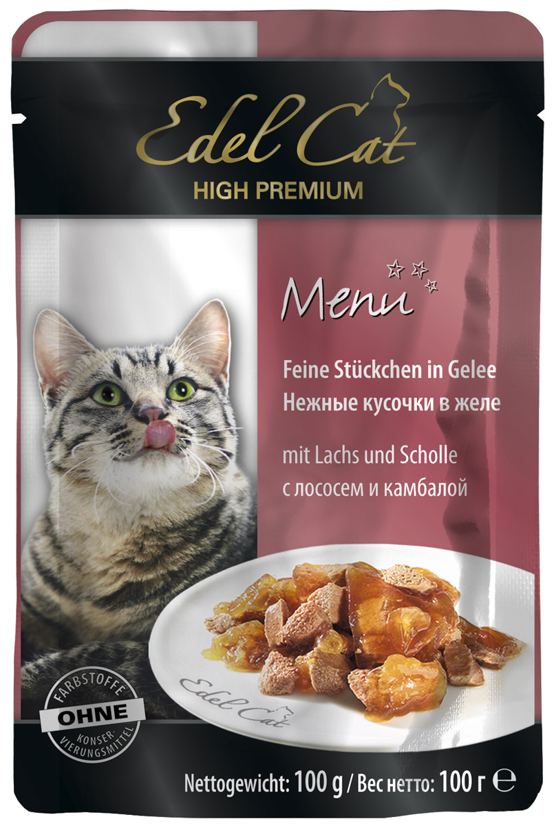 

Влажный корм для кошек Edel Cat , с лососем и камбалой в желе , 20шт, 100г, с лососем и камбалой в желе , 20шт, 100г