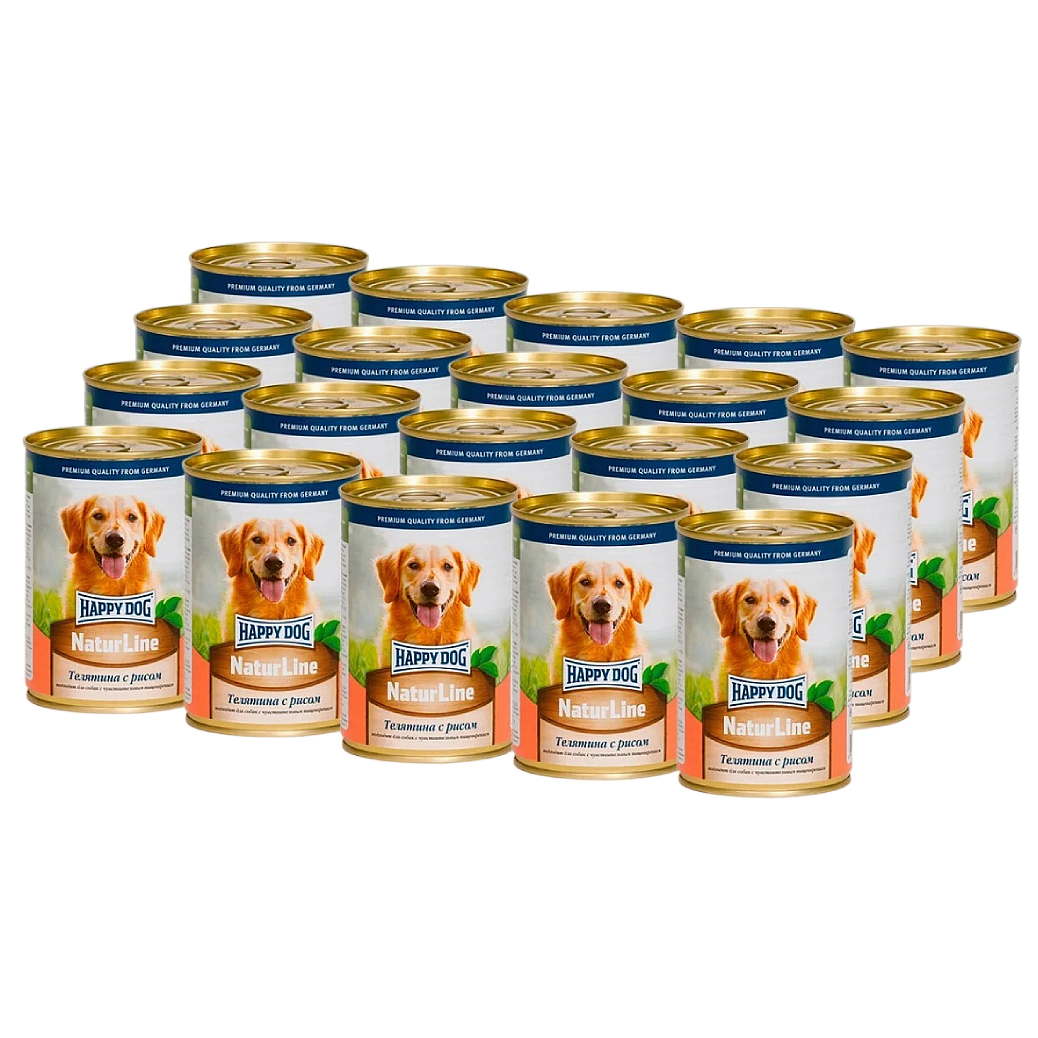 

Консервы для собак Happy Dog Natur Line, телятина, рис, 20шт по 410г, Natur Line
