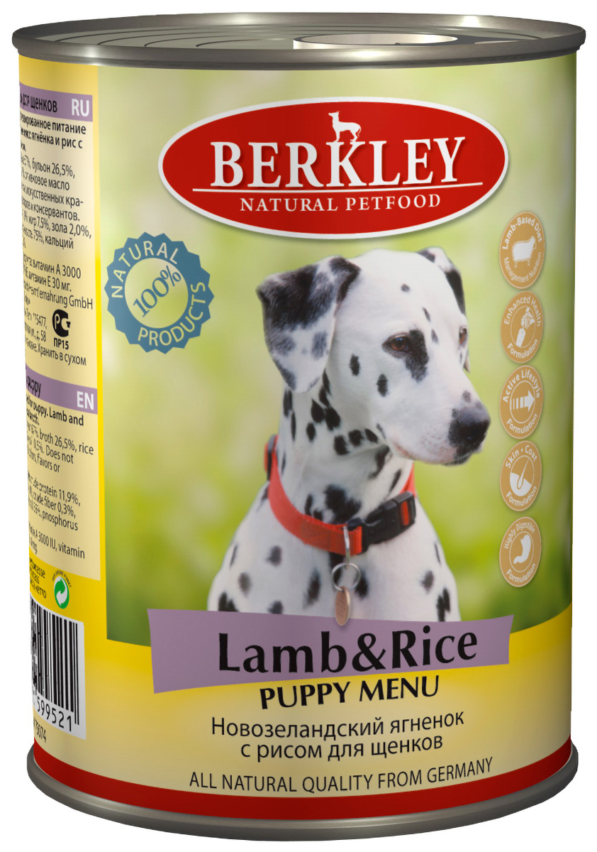 

Влажный корм для щенков Berkley PUPPY , ягненок, рис, 6шт, 400г, PUPPY