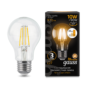 фото Лампа gauss filament а60 10w 930lm 2700к е27 шаг. диммирование led 1/10/40