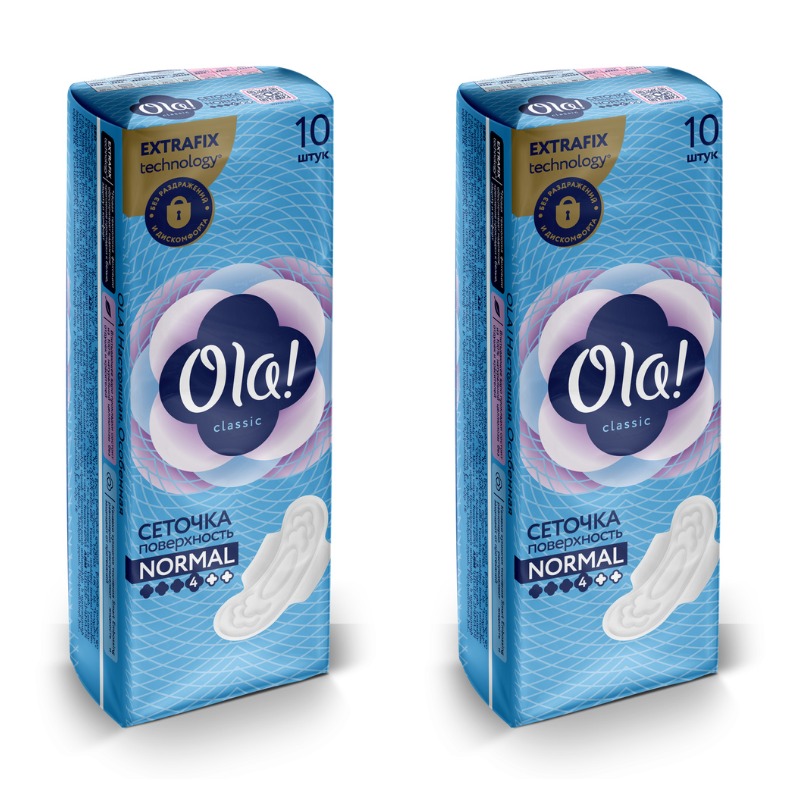 

Прокладки женские Ola! Classic Wings Normal Top Dry, с крылышками, 10 шт х 2 упаковки, Белый