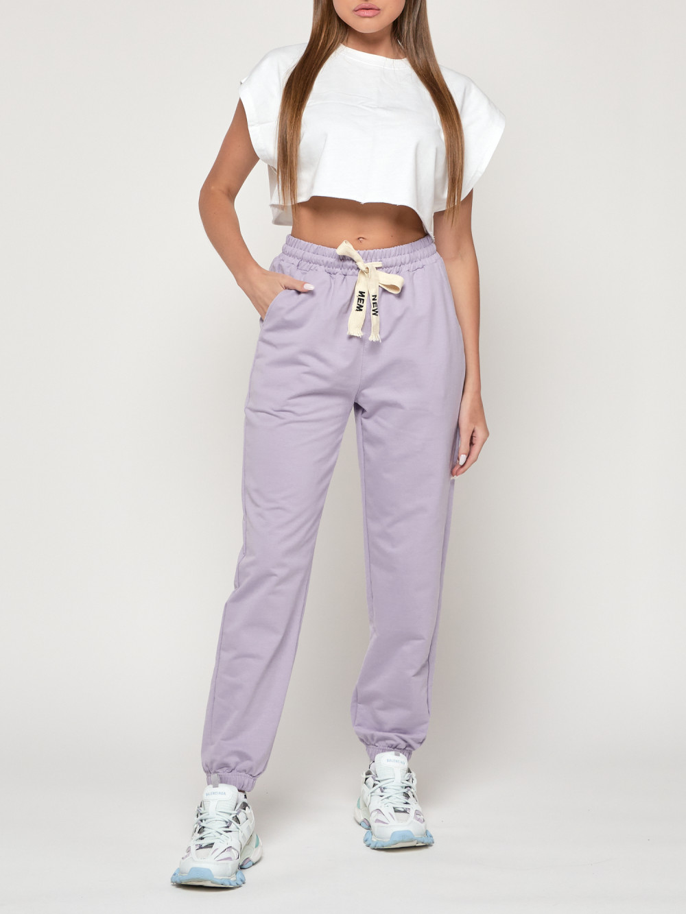 Спортивные брюки женские NoBrand AD316 фиолетовые 62 RU
