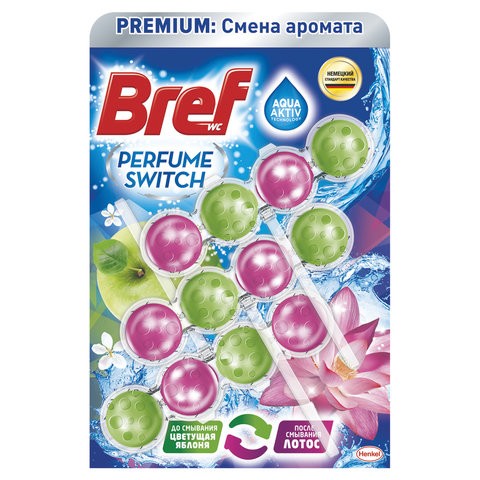 

Туалетный блок WC для туалета твердый BREF Perfume Switch "Яблоня-лотос", 2336888 3х50 г