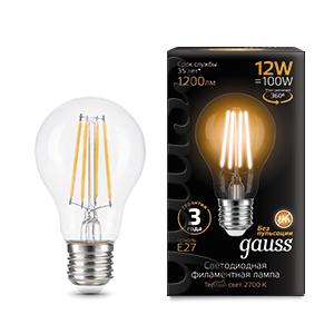 фото Лампа gauss filament а60 12w 1200lm 2700к е27 led 1/10/40