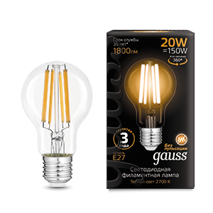 фото Лампа gauss filament а60 20w 1800lm 2700к е27 led 1/10/40