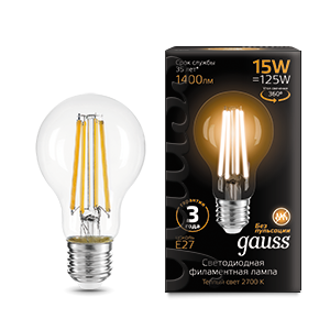 фото Лампа gauss filament а60 15w 1400lm 2700к е27 led 1/10/40