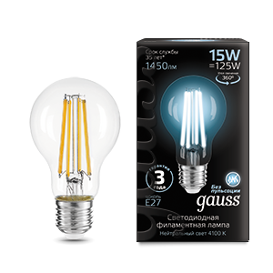 фото Лампа gauss filament а60 15w 1450lm 4100к е27 led 1/10/40