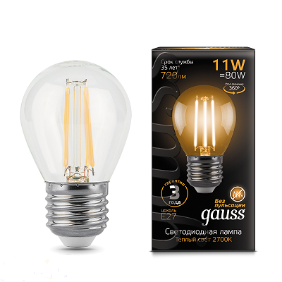 фото Упаковка ламп 10 штук лампа gauss filament шар 11w 810lm 2700к е27 led 1/10/50