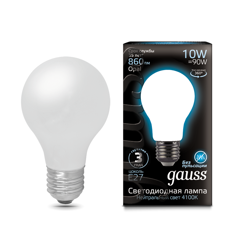 фото Упаковка ламп 10 штук gauss filament а60 10w 860lm 4100к е27 milky led 1/10/40