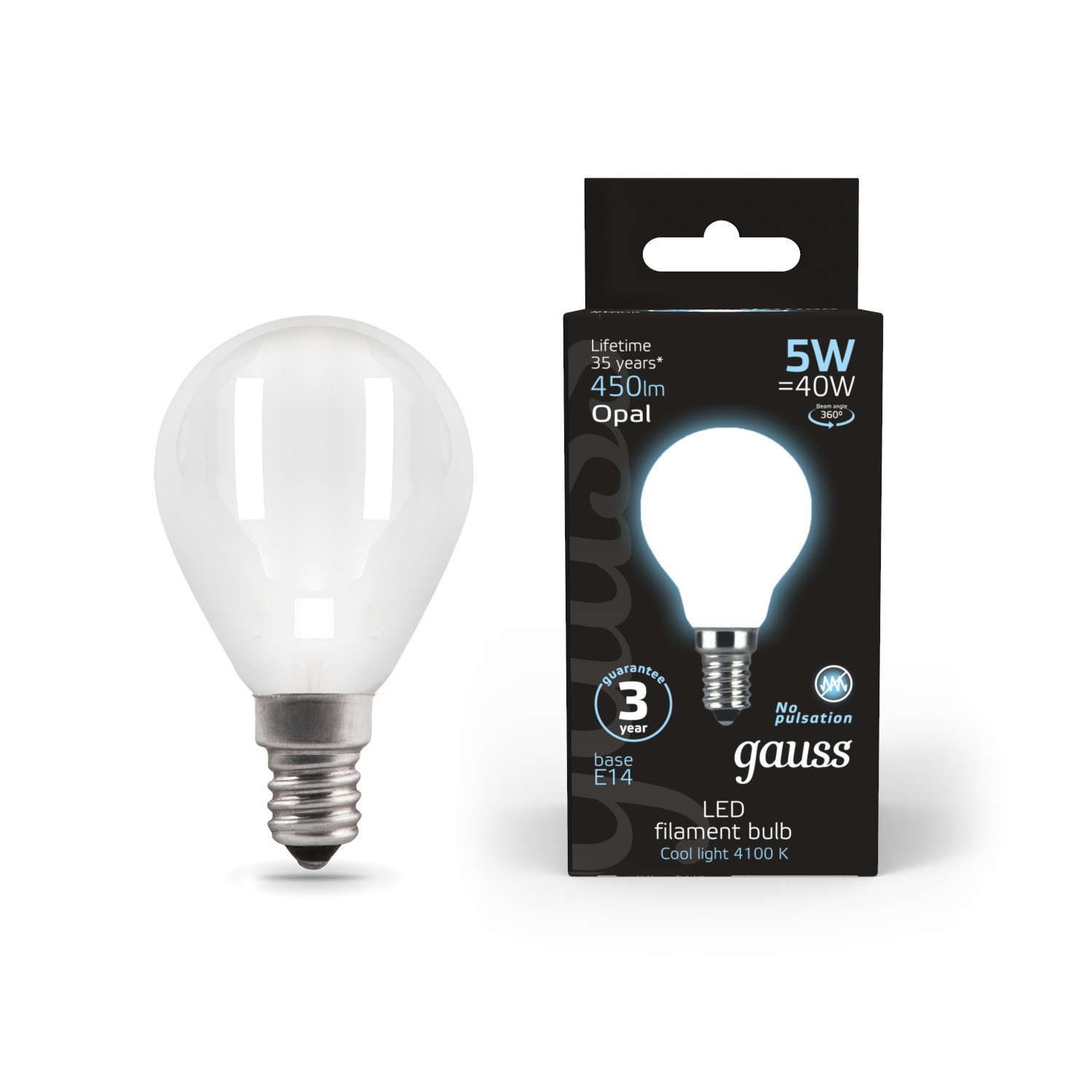 фото Упаковка ламп 10 штук лампа gauss filament шар 5w 450lm 4100к е14 milky led