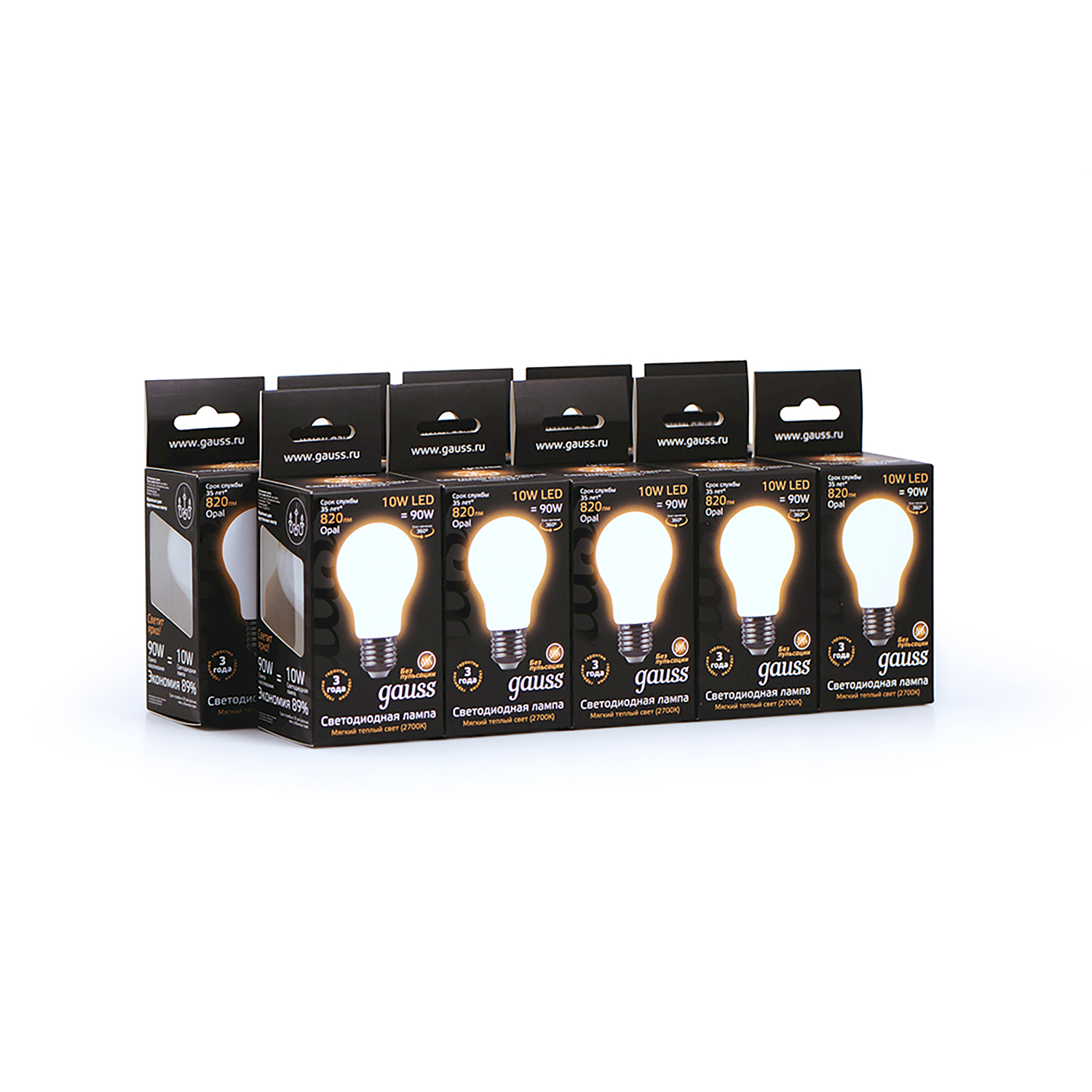 фото Упаковка ламп 10 штук gauss filament а60 10w 820lm 2700к е27 milky led