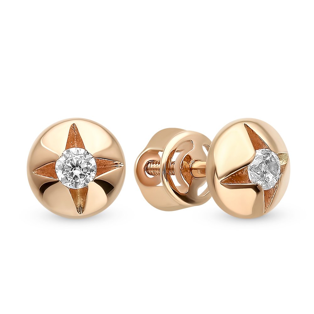 

Серьги пусеты из красного золота 585Gold 12002001634, фианит, 12002001634