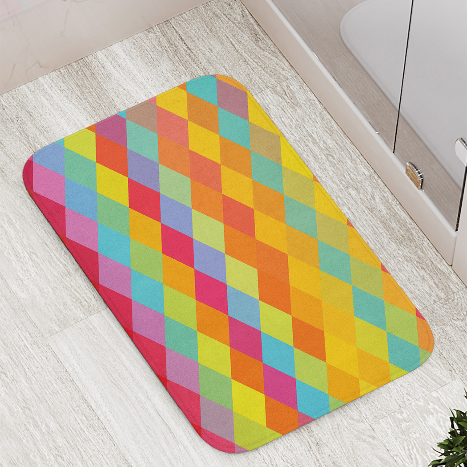 

Коврик противоскользящий JoyArty "Цветные ромбы" для ванной, сауны, бассейна, 77х52 см, Цветные ромбы