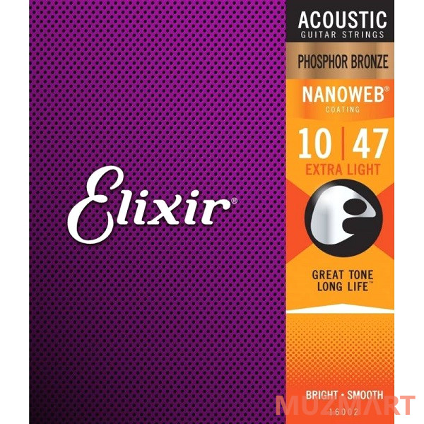 

Elixir 16002 Nanoweb ANTI-RUST Extra Light Струны для акустической гитары