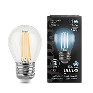 фото Упаковка ламп 10 штук gauss filament шар 11w 830lm 4100к е27 led