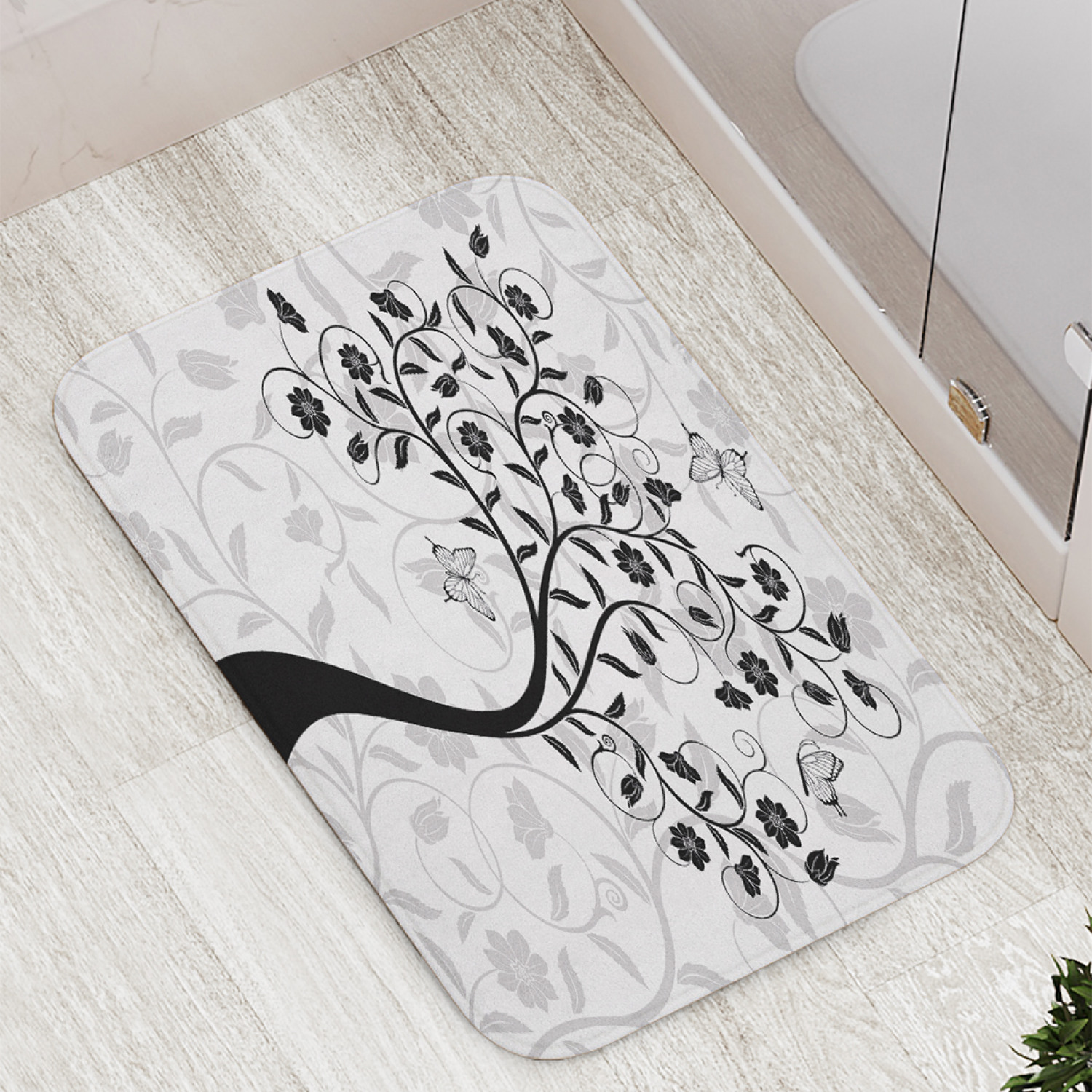 

Коврик JoyArty "Цветочное дерево монохром" для ванной, сауны, бассейна, 77х52 см, Цветочное дерево монохром