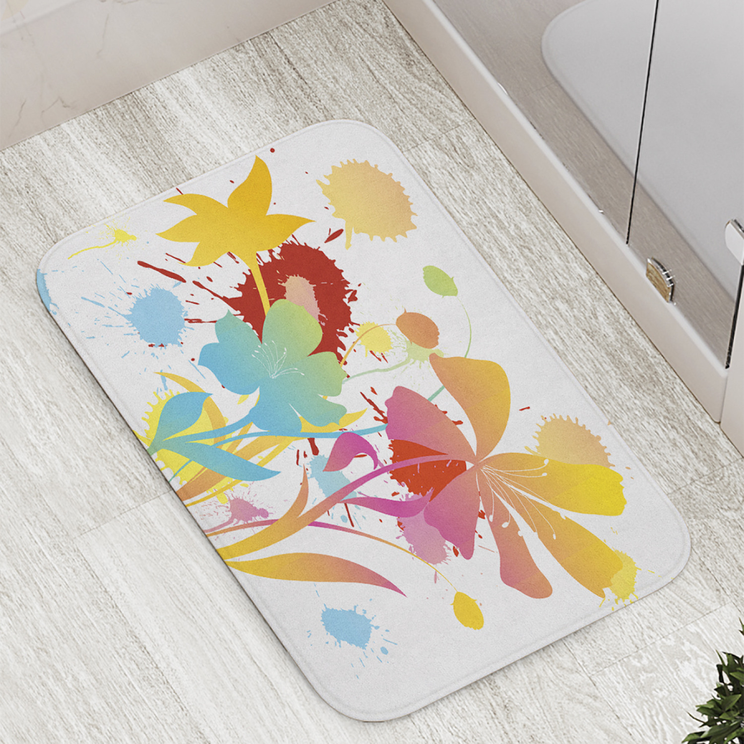 

Коврик JoyArty "Градиентные цветы на пятнах" для ванной, сауны, бассейна, 77х52 см, Градиентные цветы на пятнах