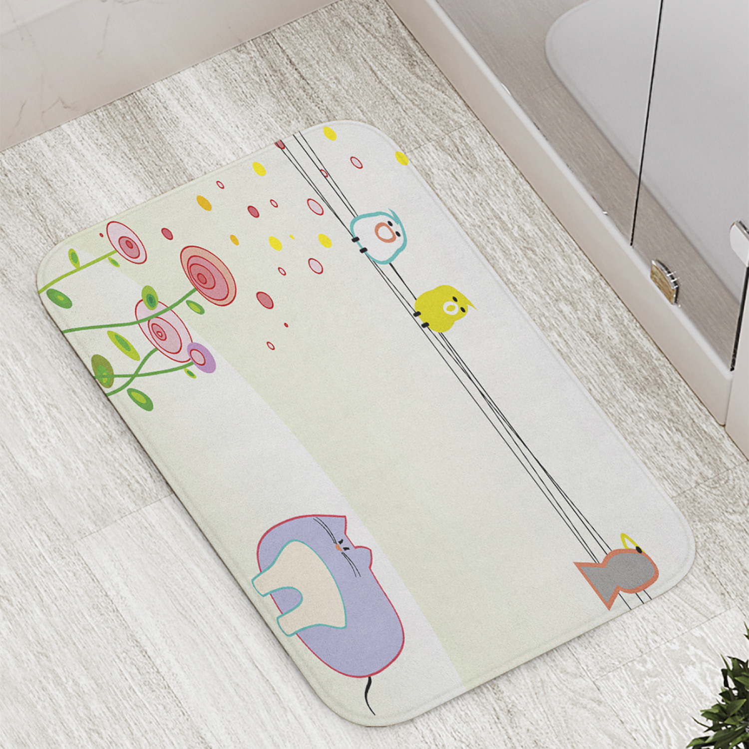 

Коврик противоскользящий JoyArty "Кот и птицы" для ванной, сауны, бассейна, 77х52 см, Кот и птицы