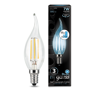 фото Упаковка ламп 10 штук gauss led filament свеча на ветру e14 7w 580lm 4100k step dimmable