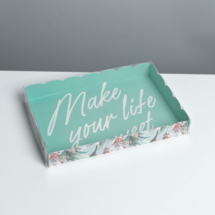 

Коробка для кондитерских изделий с PVC крышкой «Make your life sweet», 22 × 15 × 3 см, Коллекция упаковки "Послание"