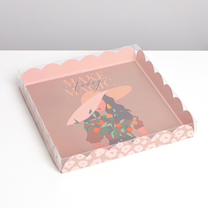 

Коробка для кондитерских изделий с PVC крышкой «Make today magic», 21 × 21 × 3 см, Коллекция упаковки Girl style