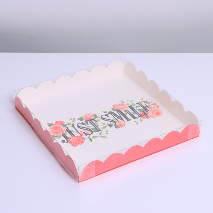

Коробка для кондитерских изделий с PVC крышкой «Just smile», 21 × 21 × 3 см, Коллекция упаковки "Нежные цветы"
