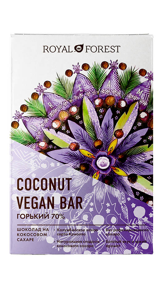 Веганский горький шоколад Royal Forest (70%) Vegan Coconut Bar