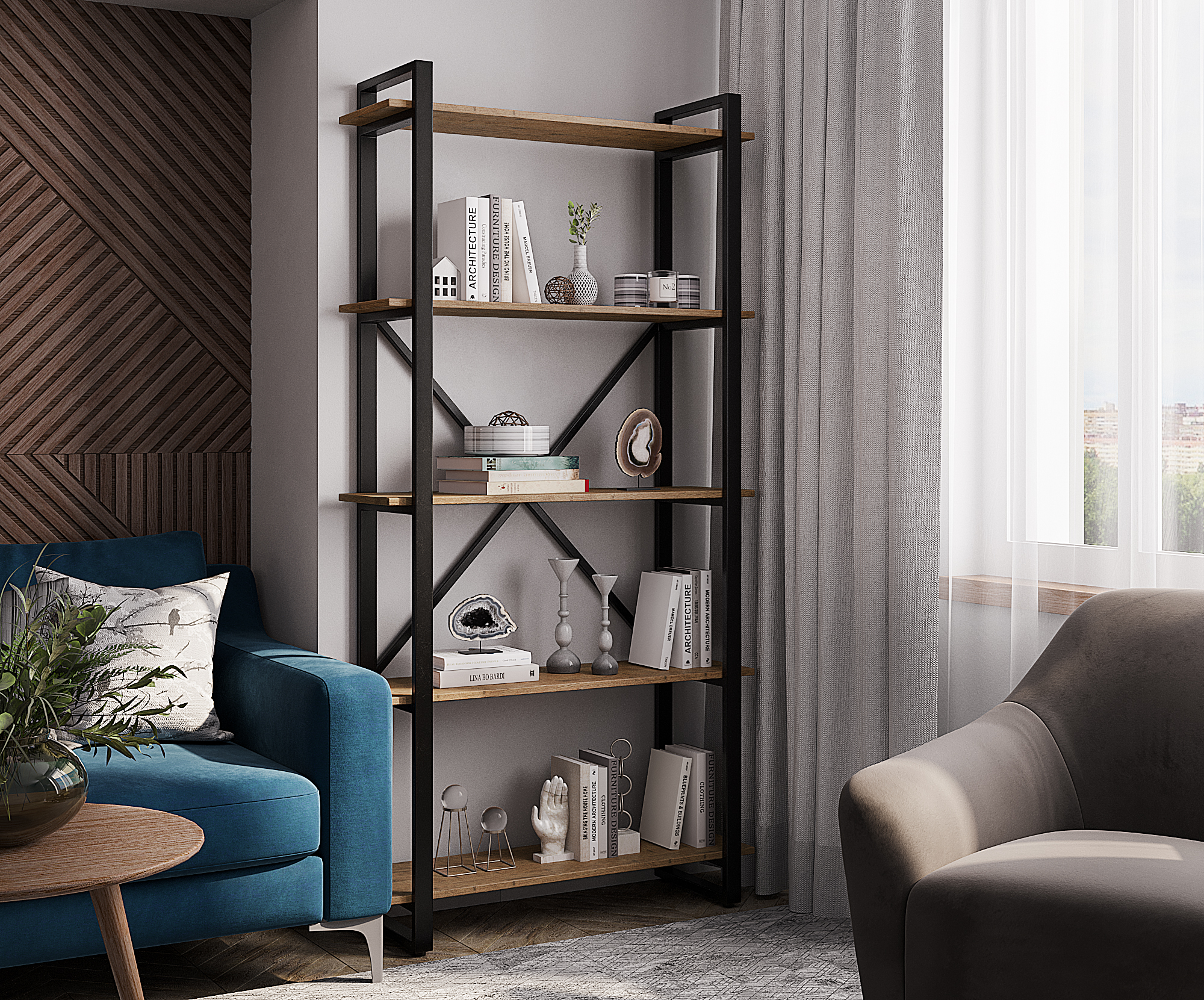 

Стеллаж A1 HOME Stefan 5 полок 180х90х31 дуб Веллингтон, Коричневый, Stefan-5
