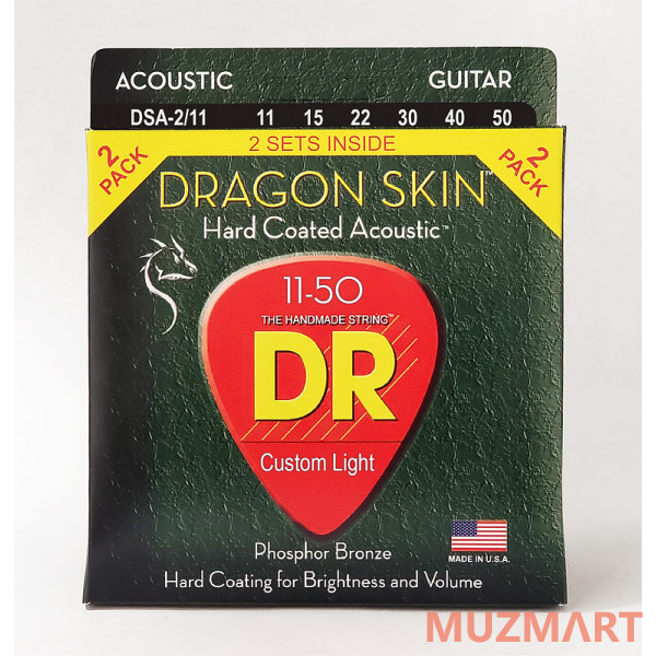 

DR DSA-2/11 DRAGON SKIN Струны для акустической гитары, 2 комплекта