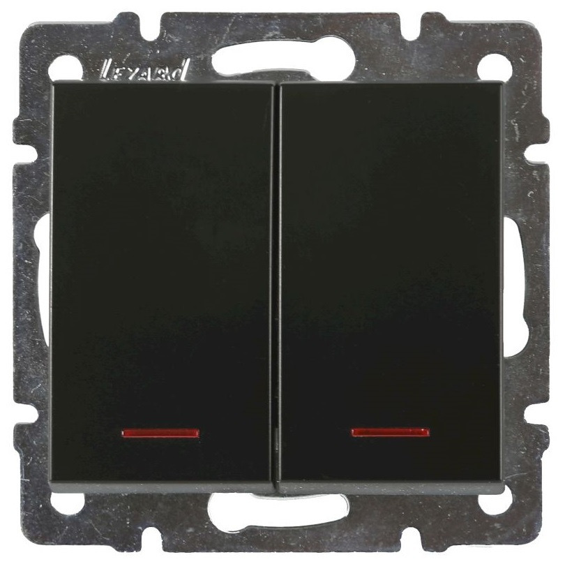 

Выключатель встраиваемый LEZARD Rain 2клавишный с подсветкой черный графит матовый (механи