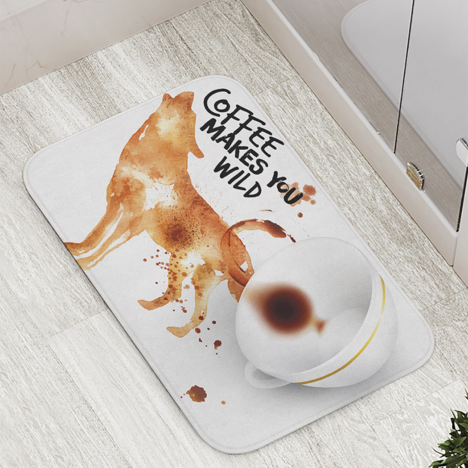 

Коврик противоскользящий JoyArty "Кофе с силуэтом волка" для ванной,сауны,бассейна,77х52см, Разлитое кофе с силуэтом волка