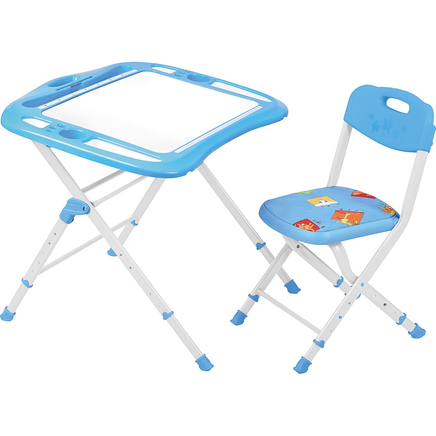 фото Комплект "растущей" детской мебели inhome, развивающий столик и складной стульчик, голубой