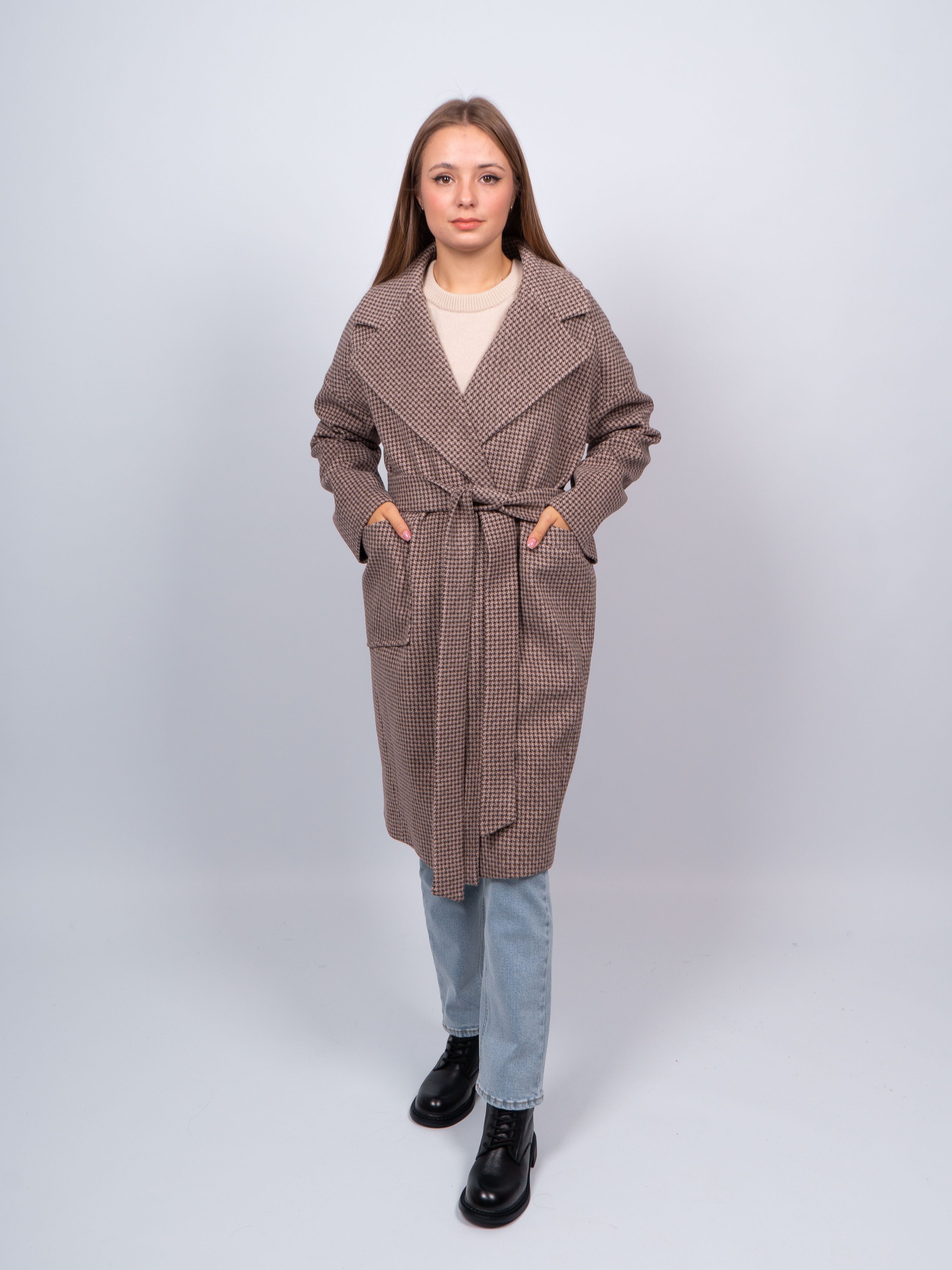 Пальто женское 365 clothes KR-291-Гуслапка688 бежевое 46 RU
