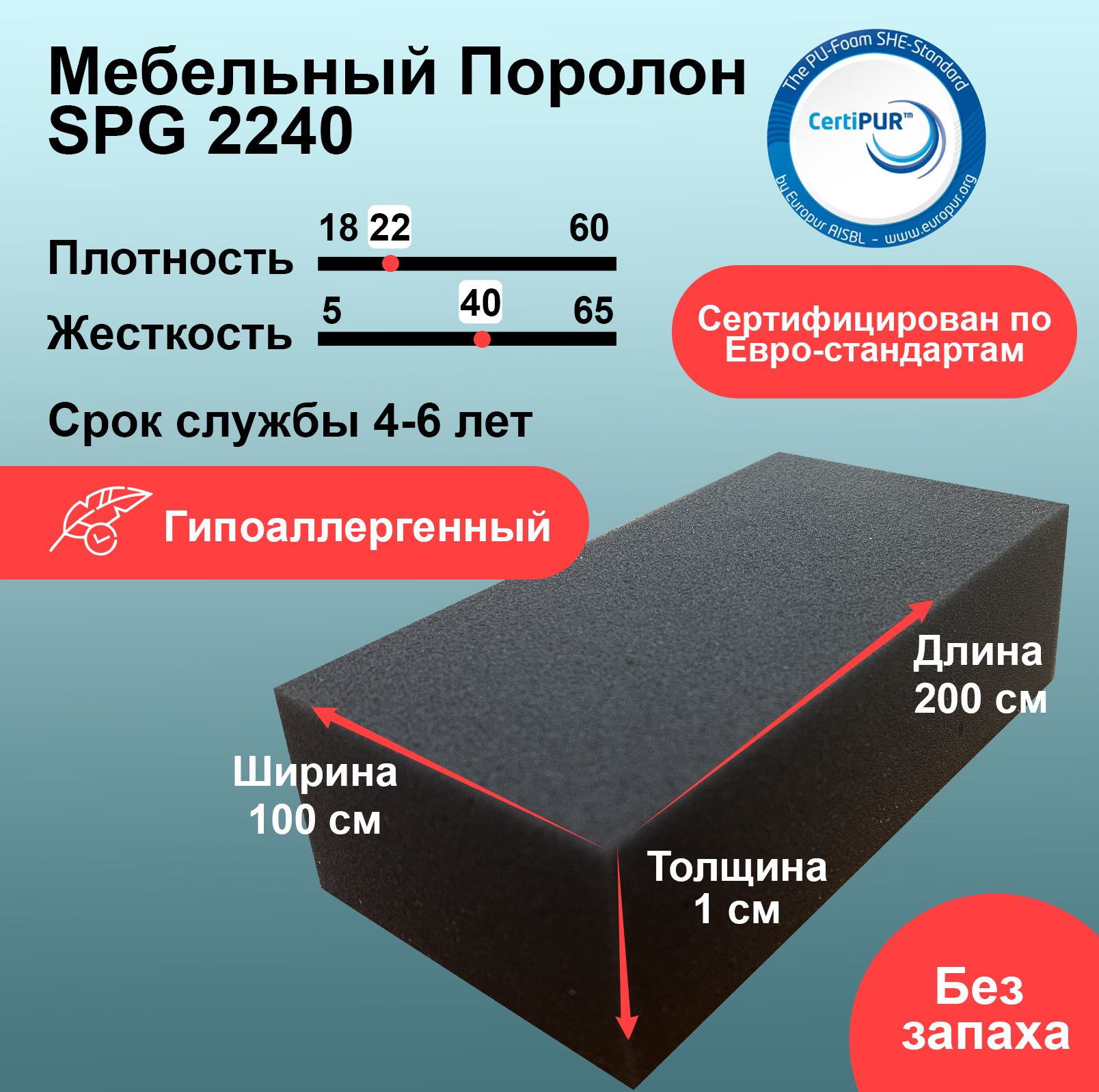 

Мебельный поролон ФомЛайн SPG 2240 лист 10x1000x2000мм графитового цвета, Белый, spg_22