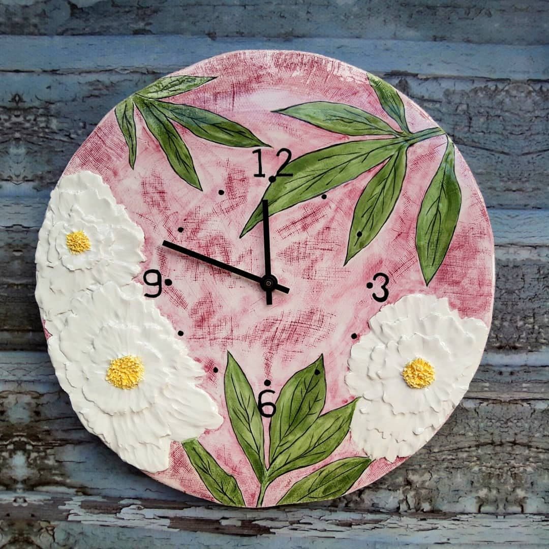 

Настенные часы ручной работы Irina Volvach Art Ceramics "Пионы", Пионы