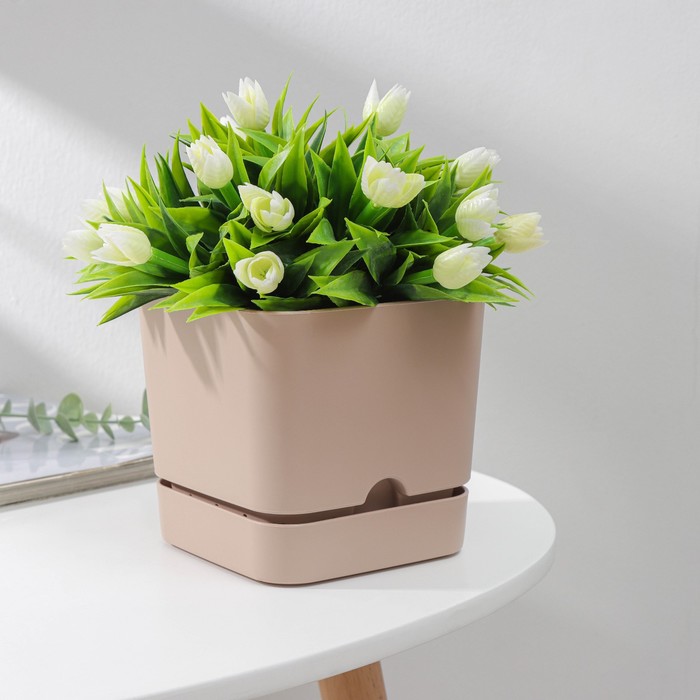 

Цветочный горшок ВМС с поддоном квадро 1,5 л кремовый 1 шт., С поддоном квадро