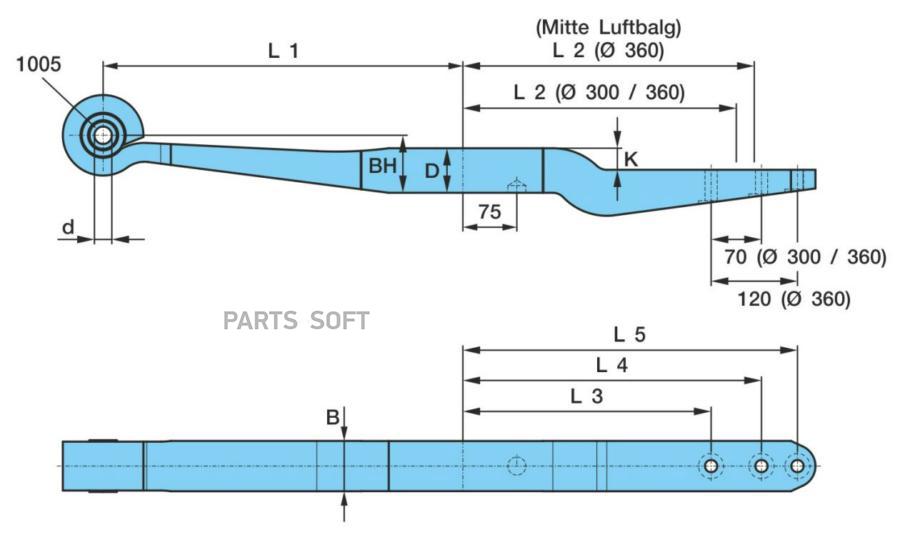 Полурессора O 24, 30, 1 X 65 / 70, L1 500 / 380/405