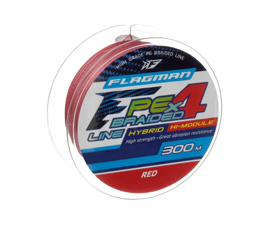 

FLAGMAN Шнур PE Hybrid F4 300м Red 0,40мм 25кг 55lb, Красный