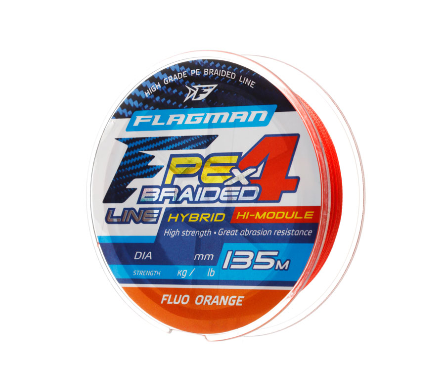 

FLAGMAN Шнур PE Hybrid F4 135м FluoOrange 0,10мм 4,6кг 10lb, Оранжевый