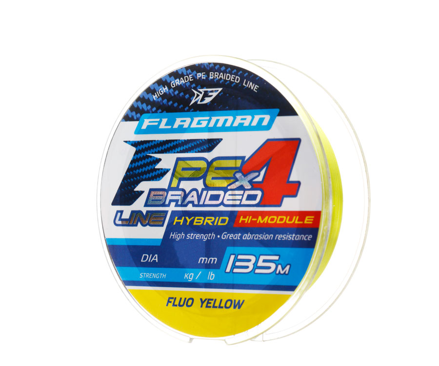 

FLAGMAN Шнур PE Hybrid F4 135м FluoYellow 0,10мм 4,6кг 10lb, Желтый