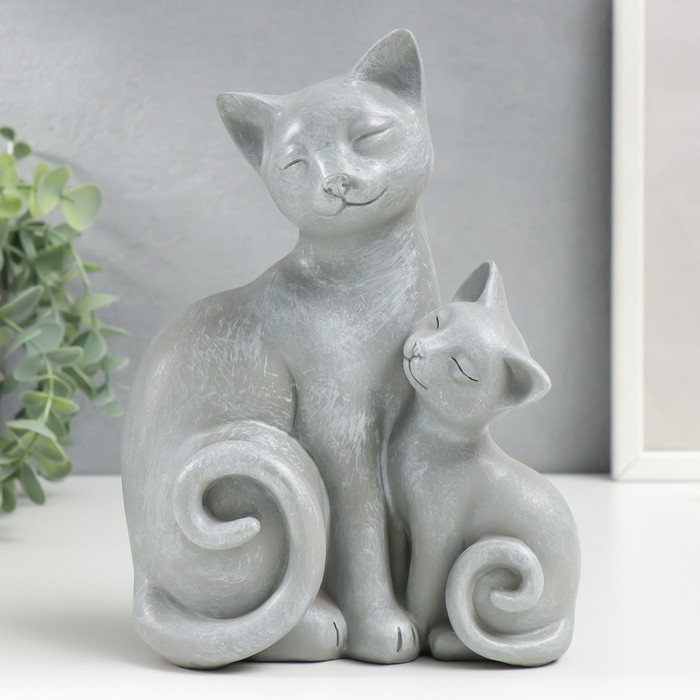 фото Сувенир полистоун "кошка с котёнком" серый 20х8,5х15,5 см nobrand