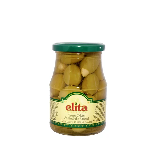 Зеленые оливки фаршированные миндалем ELITA 370мл ст б ( греция)