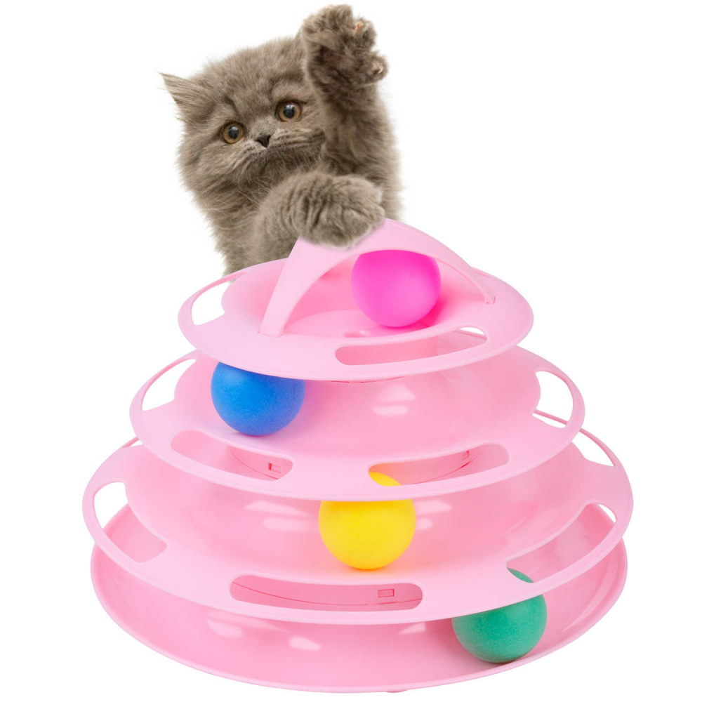 Игрушка для кошек Трек-башня с мячиками Чистый Котик, розовый
