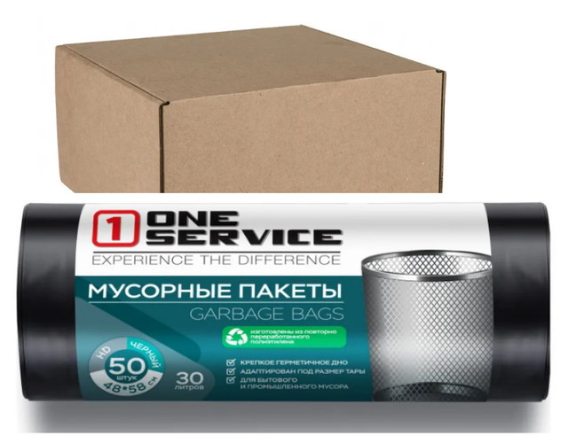 

Пакеты для мусора ONE Service PRO Service 30л Черные 50шт х 40 рулонов 1 коробка, 14410165(16117711)/К40